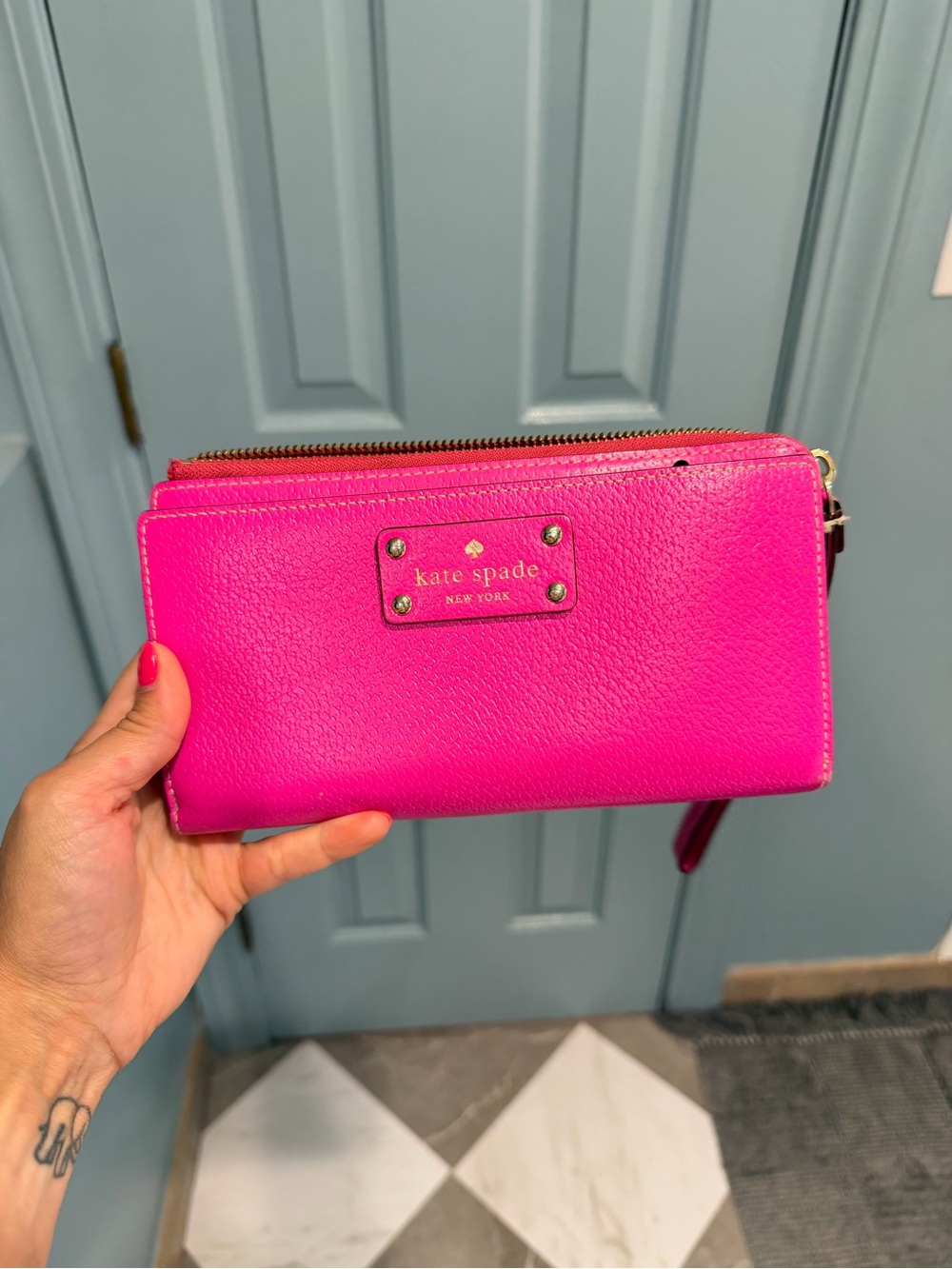 kate spade Pink Zip-Around Pebbled Leather Wallet